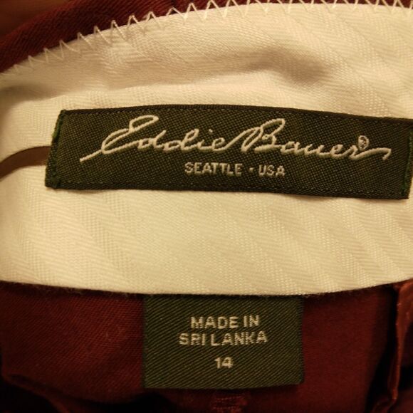 Eddie Bauer dress pants womens 14 36x24 burgundy red flat front stretch crop - Picture 6 of 9